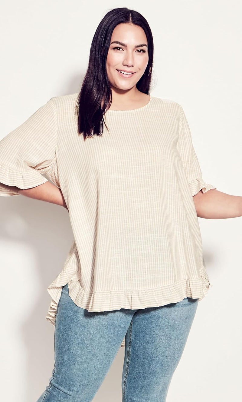 Avenue Women's Plus Size Top Riviera Frill Stripe - Image 4